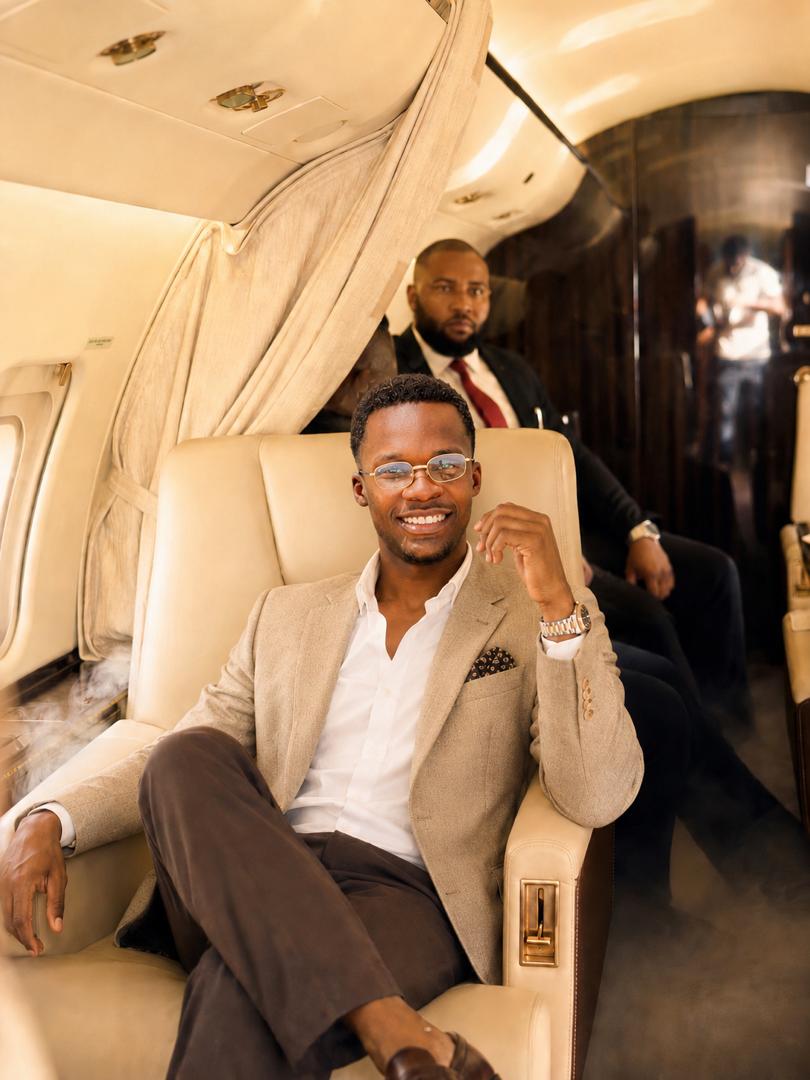 Daniel on a private jet